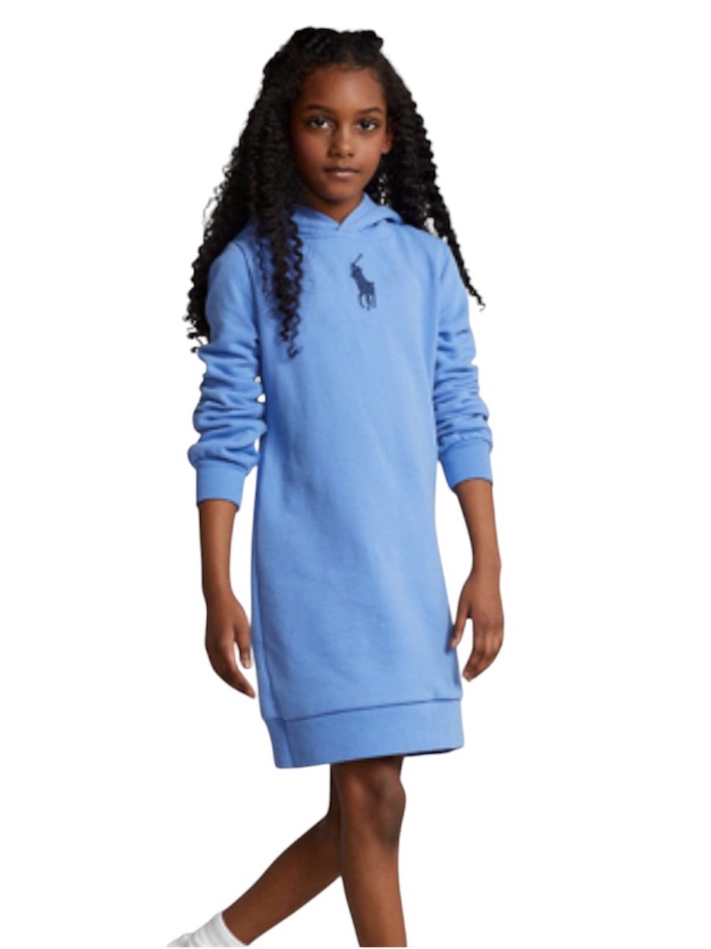 Polo Ralph Lauren Girls Sky Blue Hoodie Dress with Navy Pony 14/16 L